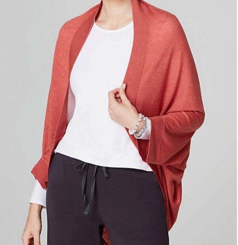 J. Jill Pure Jill Merino Wool Shrug Poncho Sweater Coral One Size
